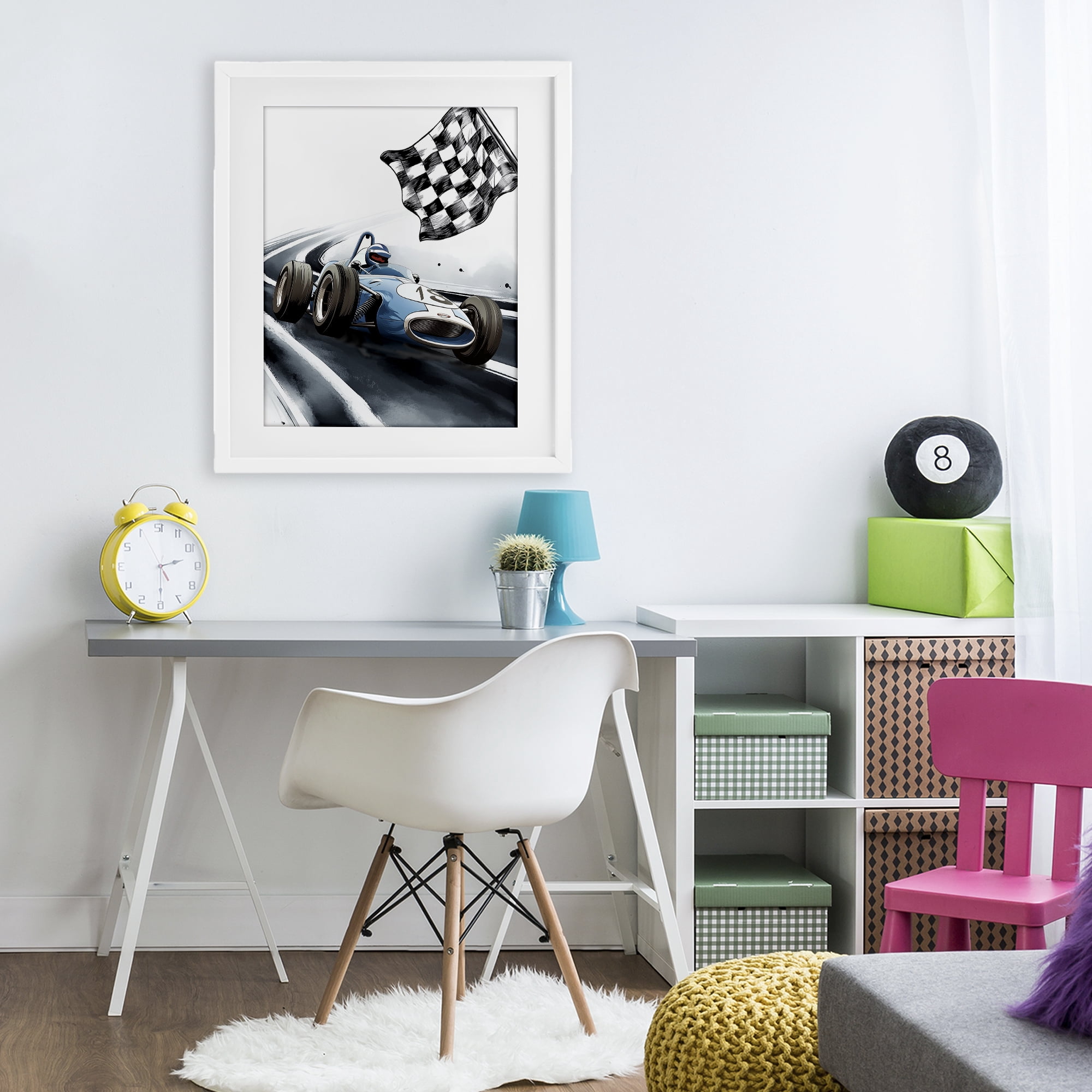 Stupell Industries Dynamic Racecar Driving White Framed Print Under Glass, design by Christine Simpson Art