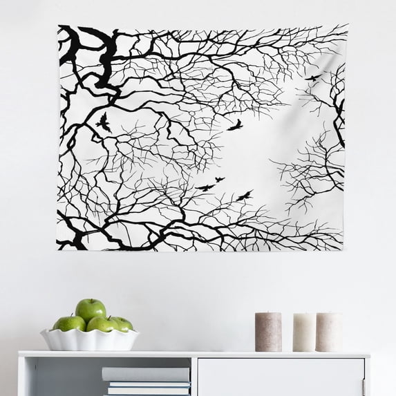 Cat Tapestry, Funny Kitty with Umbrella Dancing Under Street Lantern in Town Urban Humorous Print, Fabric Wall Hanging Decor for Bedroom Living Room Dorm, 2 Sizes, Black White, by Ambesonne