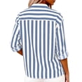 thumbnail image 4 of Women's Striped Button Down Shirt Long Sleeve Casual Blouse Cotton Linen Office Work Tops Loose Fit Fashion Outfit Spring Summer Blue L, 4 of 7