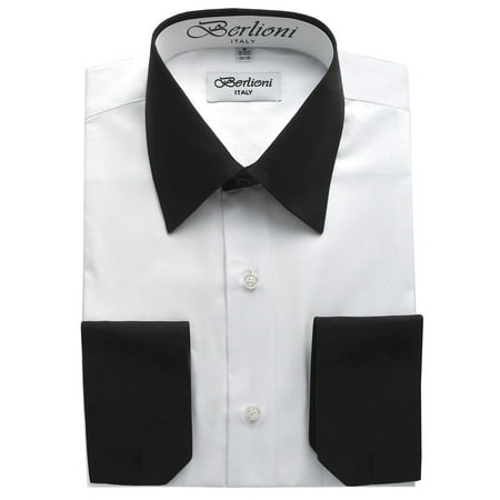 Berlioni Italy White Collar & Cuffs Mens Two Tone Dress Shirt 19 Colors &