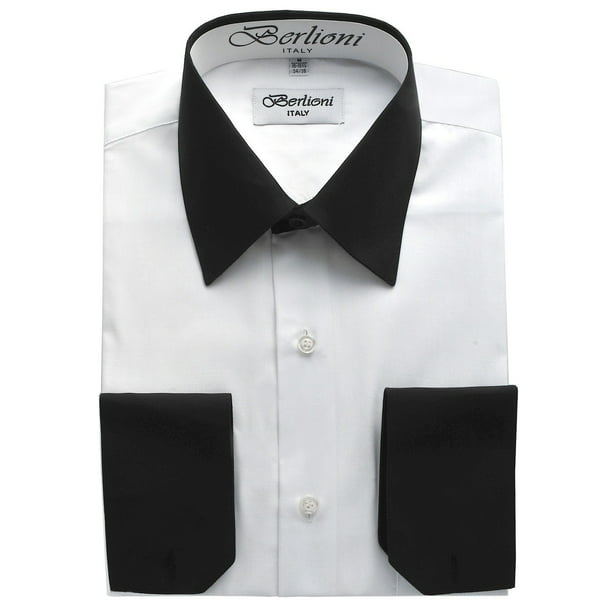 Berlioni Italy White Collar & Cuffs Mens Two Tone Dress Shirt 19 Colors ...