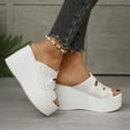 thumbnail image 4 of Xfvqtps Flatform Sandals Women Slide Thick Sole High Heels Peep Toe Hollow out Soft Sole Comfortable Non Slip Leather Beach Summer Slide Sandals White, 4 of 9