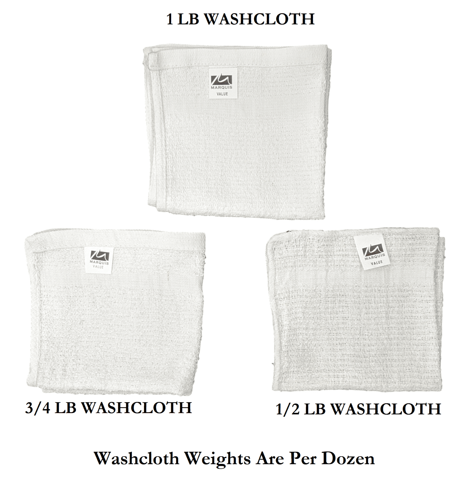 60 Pack - 12 x 12 White Cotton Ribbon Washcloths Rags - Lt Weight Thin  Cloth Rags - Bath/Exfoilating/Kitchen/Garage - 1 lb per Dozen