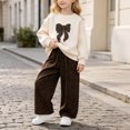 thumbnail image 5 of Vdoaml Girls Crew Neck Sweatshirt with Leopard Bow Print Wide Leg Pants 2 Piece Outfit Kids Fall Casual Clothing Set 6-7 Years Beige, 5 of 5