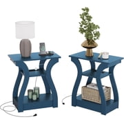 End Table Set of with Charging Station Side Table with Ports and Outlets Nightstand End Table with Storage Shelf for Living Room Bedroom