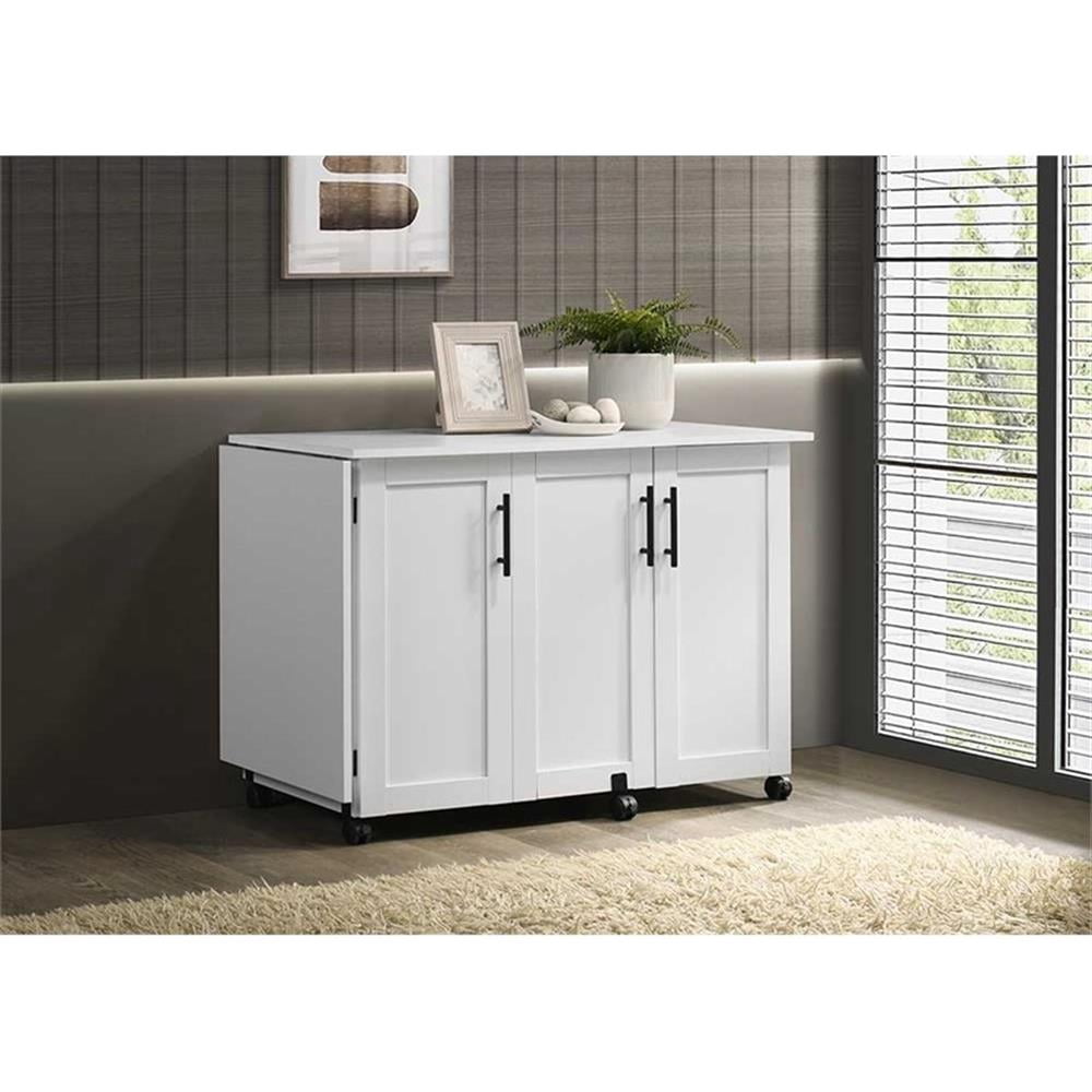 Bowery Hill Contemporary Engineered Wood Sewing Craft Cart in White