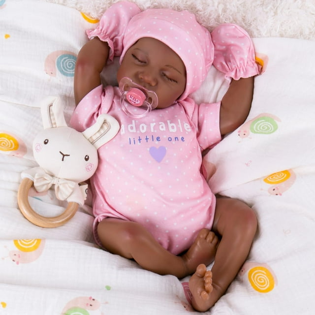 Muñeca Reborn Aori negra de 18 pulgadas con kit de alimentación para niños
