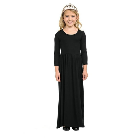 Girl Dresses Kids Above Knee Dress Long Sleeve Solid Long Princess Dress Dress For Girls Black 7 Years-8 Years