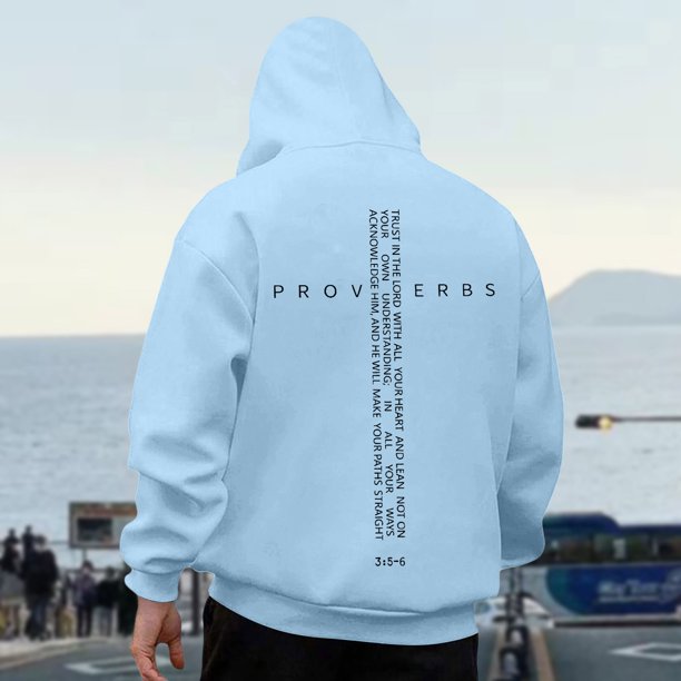 MHFRRA Sudadera con Capucha para Hombre, con Estampado Gráfico de Verso Retro, Media Cremallera, para Uso Informal Azul claro