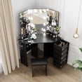 thumbnail image 2 of Ourlova Makeup Vanity Desk with Lights and Power Outlet - Corner Vanity Table with 5 Rotating Drawers/3 Color Lighting/Brightness Adjustable/Shelves and Stool - Dressing Table for Women Girls - Black, 2 of 7