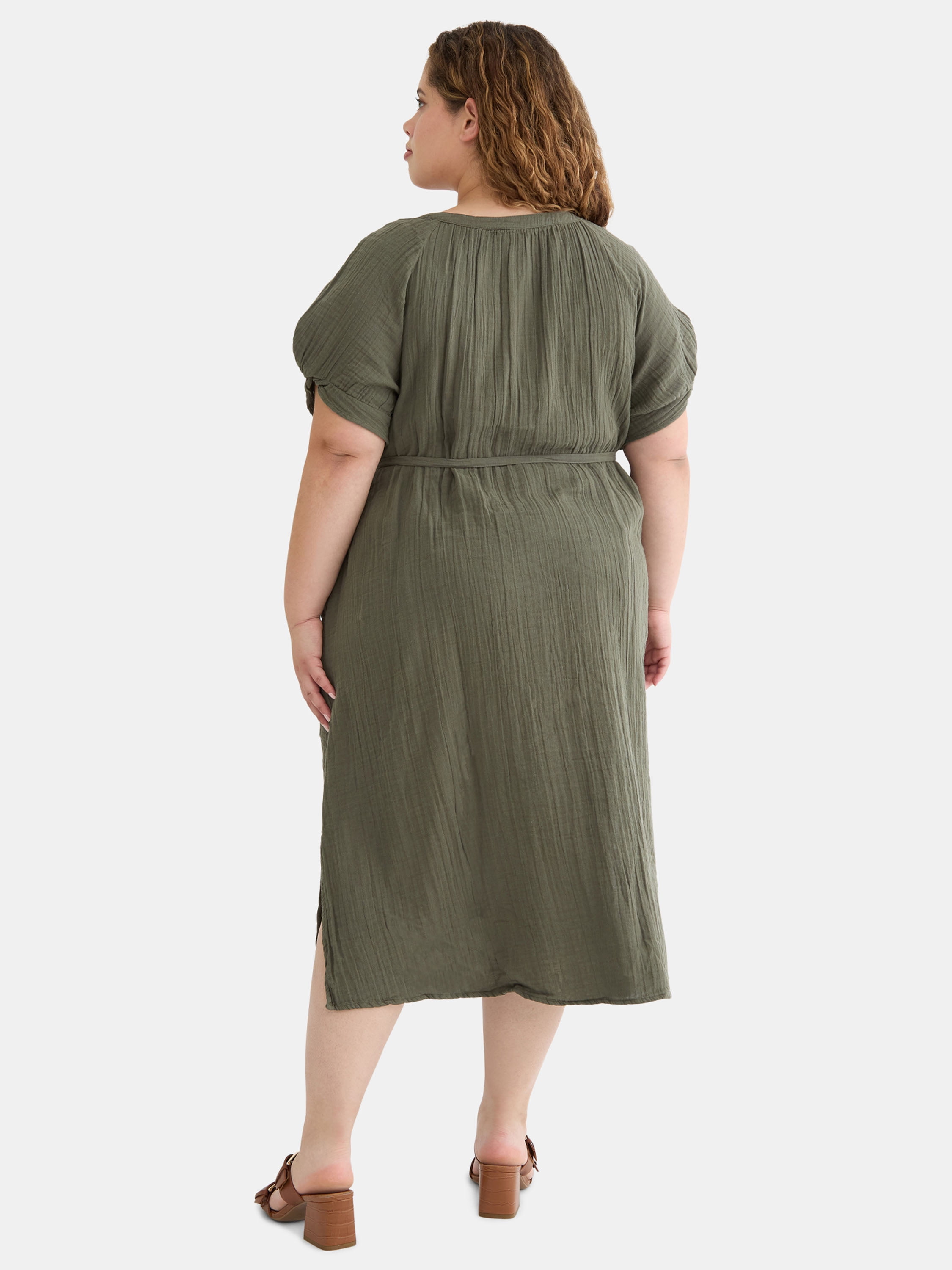 Time and Tru Women’s and Women’s Plus Cotton Double Cloth Midi Dress, Sizes XS-4X