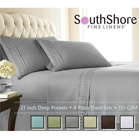 Southshore Fine LinensĀ® 4-piece 21 Inch Deep Pocket Sheet Set with Beautiful Lace - STEEL GRAY - Queen