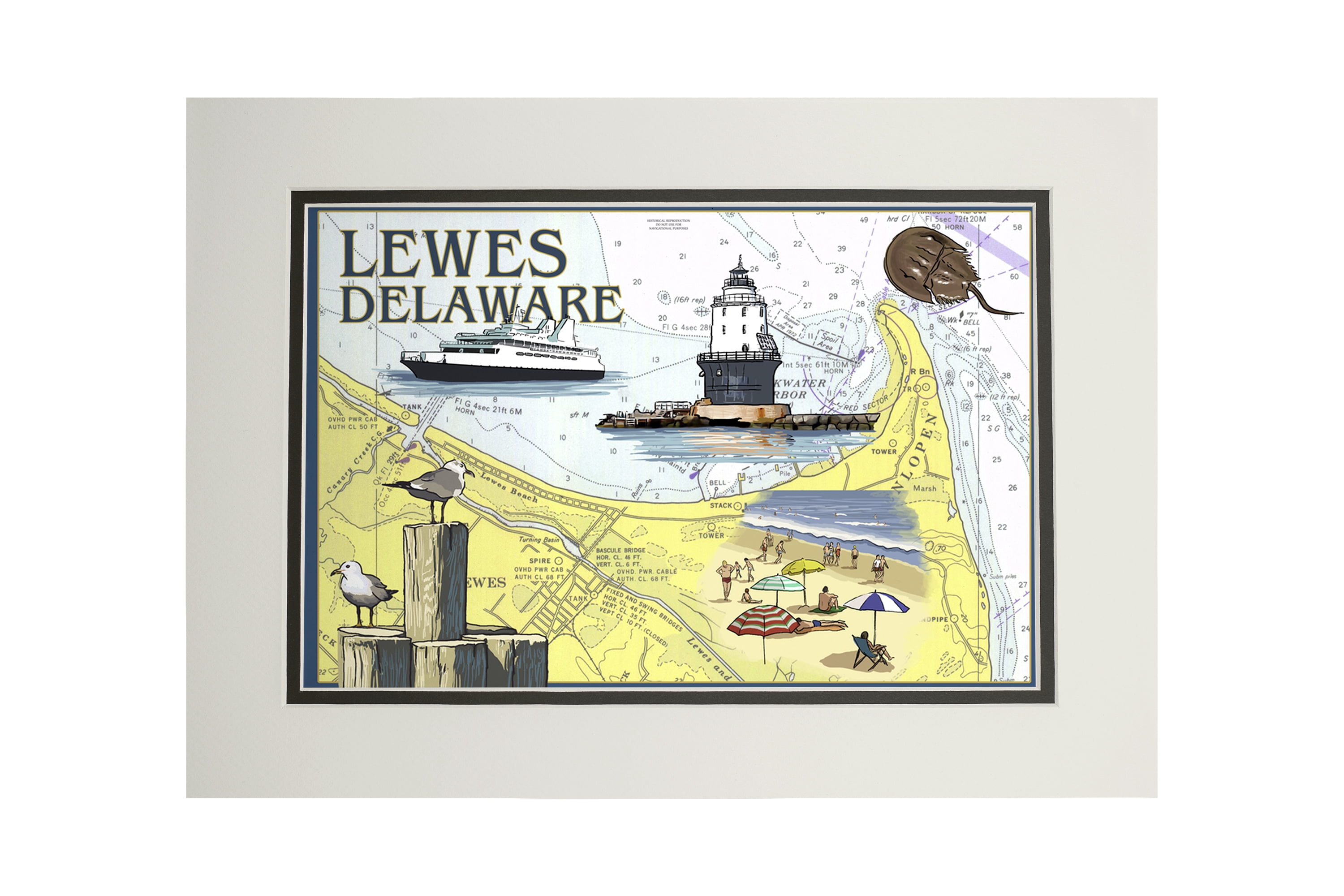Lewes, Delaware, Nautical Chart 2, Lantern Press Artwork
