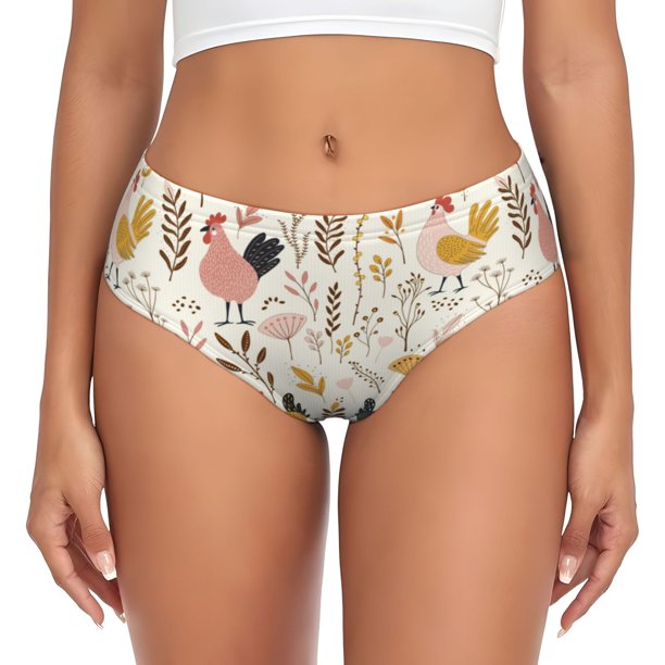 Balery Cartoon Chickens Ropa Interior de Algodón para Mujer con Dibujo – Braguitas Cómodas y Elásticas, Estilo Clásico-X-Large