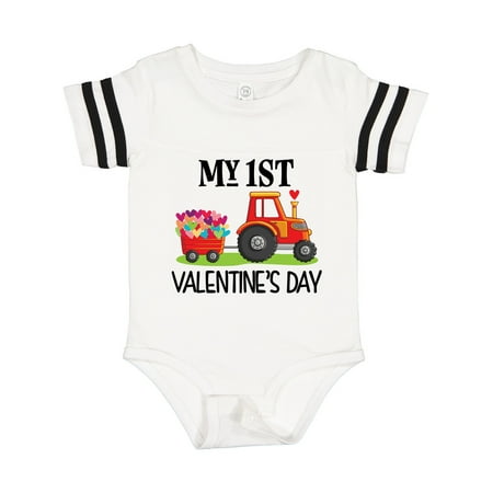 

Inktastic First Valentines Day Tractor Hearts Gift Baby Boy Bodysuit