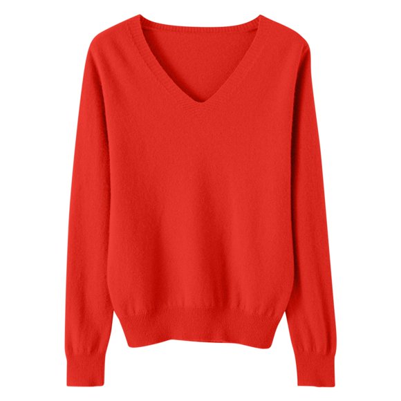 Chandails à Enfiler d'Automne pour Femmes Chandail à Col en V pour Femmes à Manches Longues Chandail à Enfiler Chandail Tricoté Doux Chandail Tricoté Léger S-111 Rouge-A L