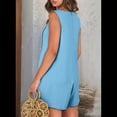 thumbnail image 4 of Mono de Verano para Mujer, Holgado, Sin Mangas, Plisado, con Lazo Frontal y Cuello en V, Azul, Talla XL, 4 of 6
