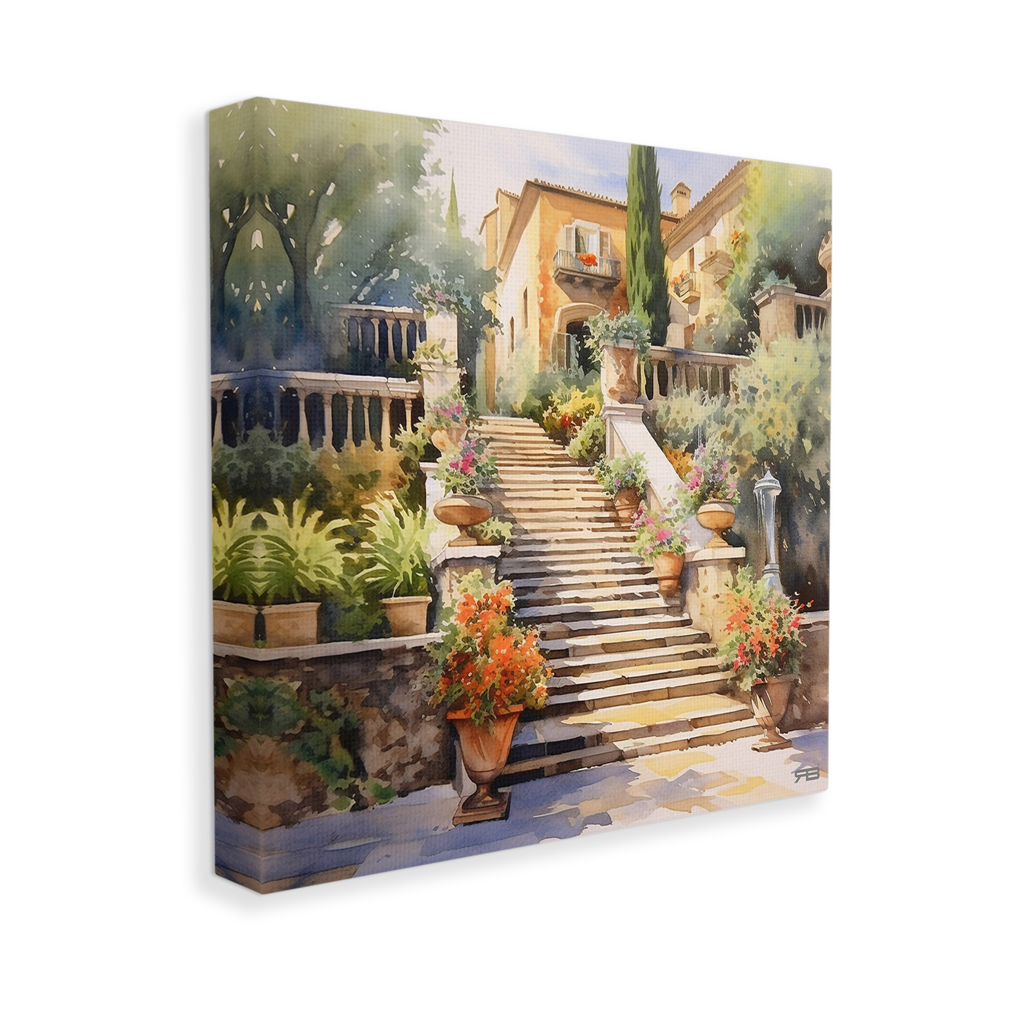 Stupell Industries Stairs to European Villa Botanical & Floral Painting Gallery Wrapped Canvas Art Print Wall Art, 17 x 17