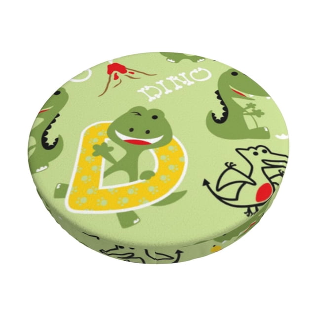 Disketp Cute Dinosaurs Cartoon Funda Redonda para Taburete, Funda de Cojín para Silla de Bar Suave y Elástica-14 inch