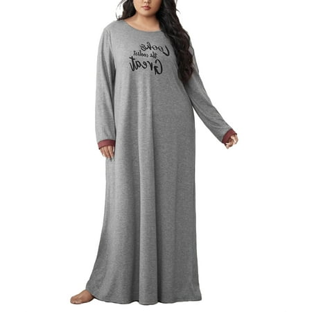 

Casual Round Neck Sleepshirts Long Sleeve Grey Plus Size Nightgowns & Sleepshirts (Women s)
