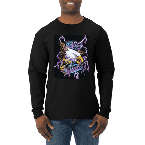 Feel the Wind Retro Heavy Metal Bald Eagles Animal Lover Mens Long Sleeve Shirt
