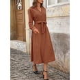 thumbnail image 6 of Women's Long Sleeve Button Front Belted Midi Dress 95% Polyester 5% Elastane for Elegant Everyday Wear For Daily Use, 6 of 11