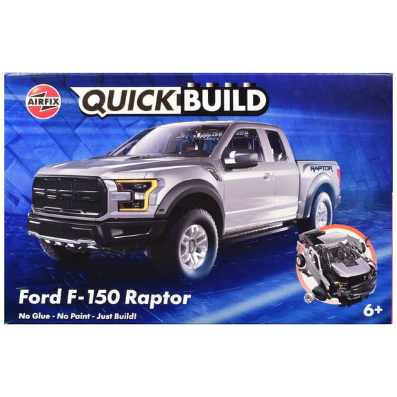 Ford F-150 Raptor Pickup Truck Gray Snap Together (Skill 1) Painted Plastic Model Car Kit by Airfix Quickbuild