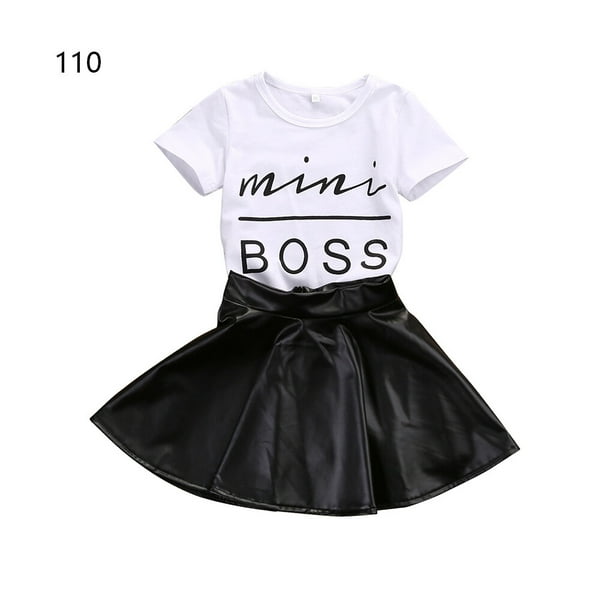 Sonducket 2 uds. Ropa de bebé, conjunto de camiseta de manga corta para niña, camiseta, conjuntos de ropa Blanco negro 110cm