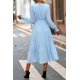 thumbnail image 2 of Vestido Midi Azul con Estampado Floral y Manga Larga PRETTYGARDEN de Corte Cruzado y Cuello en V, 2 of 6