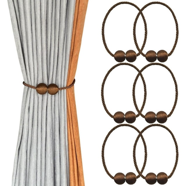 LAICAIW 6 Pack Attaches Magnétiques pour Rideaux, Attaches Décoratives pour Rideaux de Fenêtre (Café)