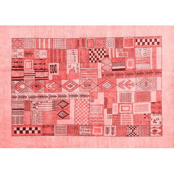 Ahgly Company Indoor Rectangle Abstract Red Contemporary Area Rugs, 5' x 8'