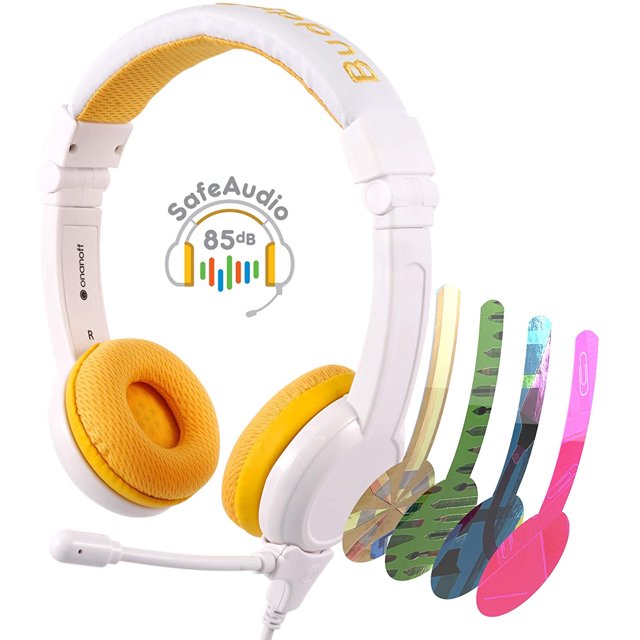 Audífonos escolares BuddyPhones School+ seguros para niños, BeamMic de alto rendimiento, BuddyCable desmontable, almohadillas hipoalergénicas, amarillos