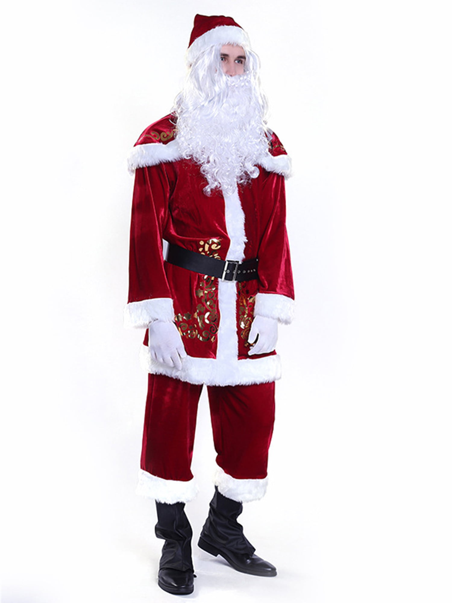 Beard and Boot Cover Shatchi Full Set Traditional Extra Large Premium Regal Plush Mens Claus Father Christmas Suit Fancy Dress Costume with Santa Hat 