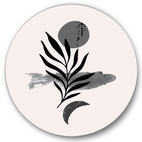 Designart 'Abstract Black Tropical Leaf II' Modern Circle Metal Wall Art 36x36 - Disc of 36