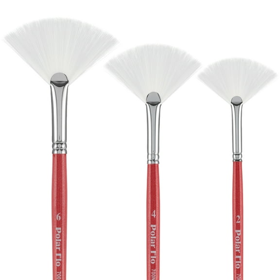 Creative Mark Polar Flo Professional Watercolor Brushes - Assorted Fan Set of 3 - Short Handle, Nickel-Plated Seamless Ferrule - Art Paint Brushes for Acrylic Painting, Watercolor, Gouache, and More