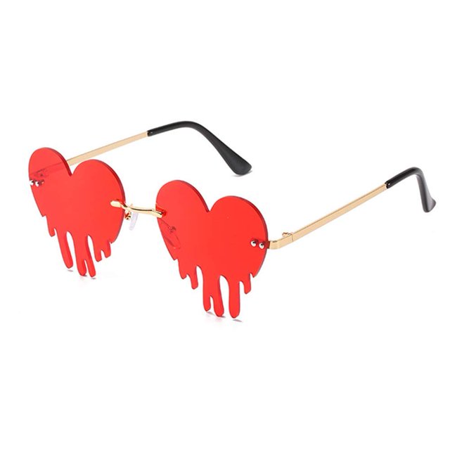 Gafas de sol con forma de corazón y llamas rojas para mujer y hombre, gafas de fiesta sin montura con diseño de corazón y llamas derretidas para disfraz de Halloween