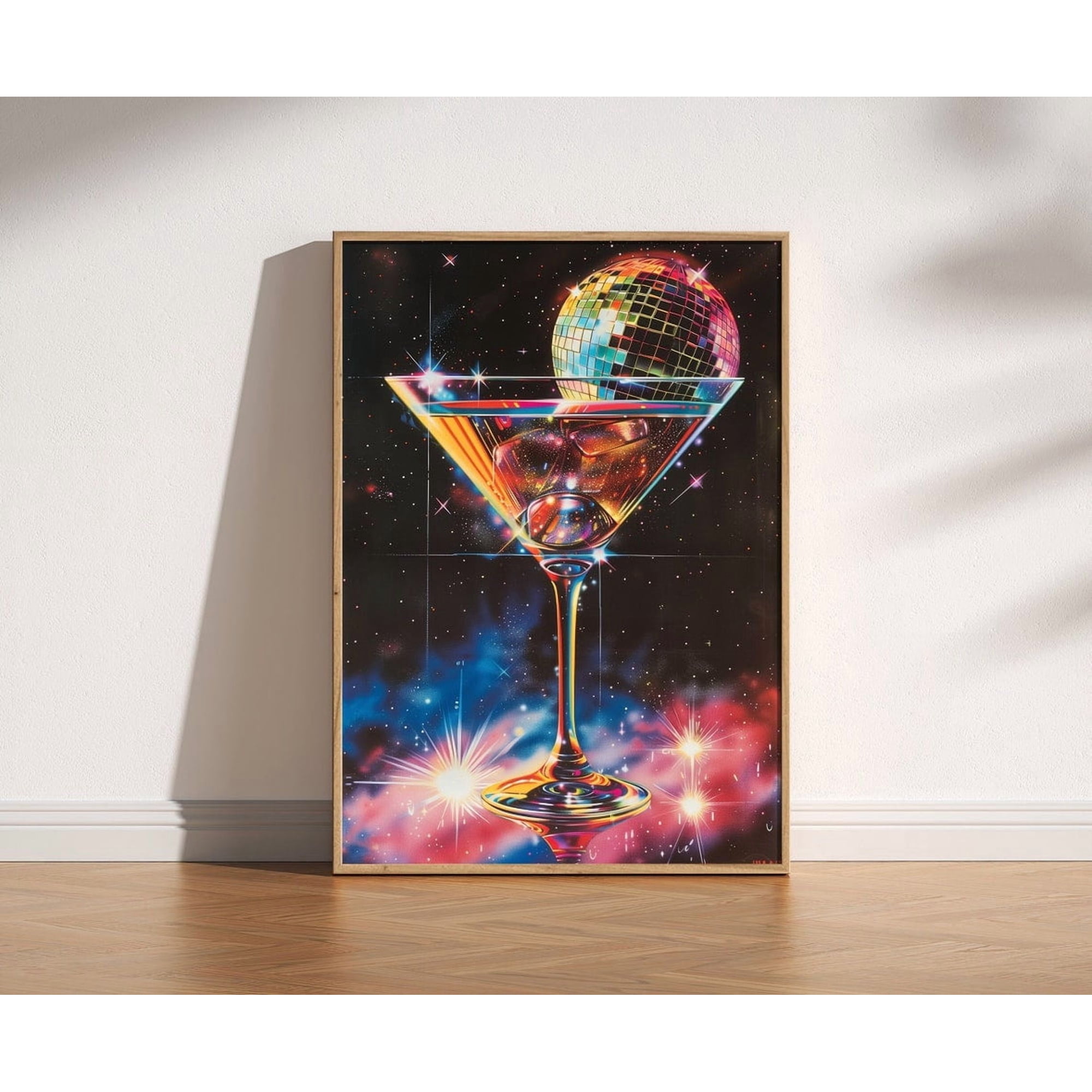 80S Martini Glass Disco Ball: Retro Cosmic Wall Art Kitchen And Gallery Wall Decor