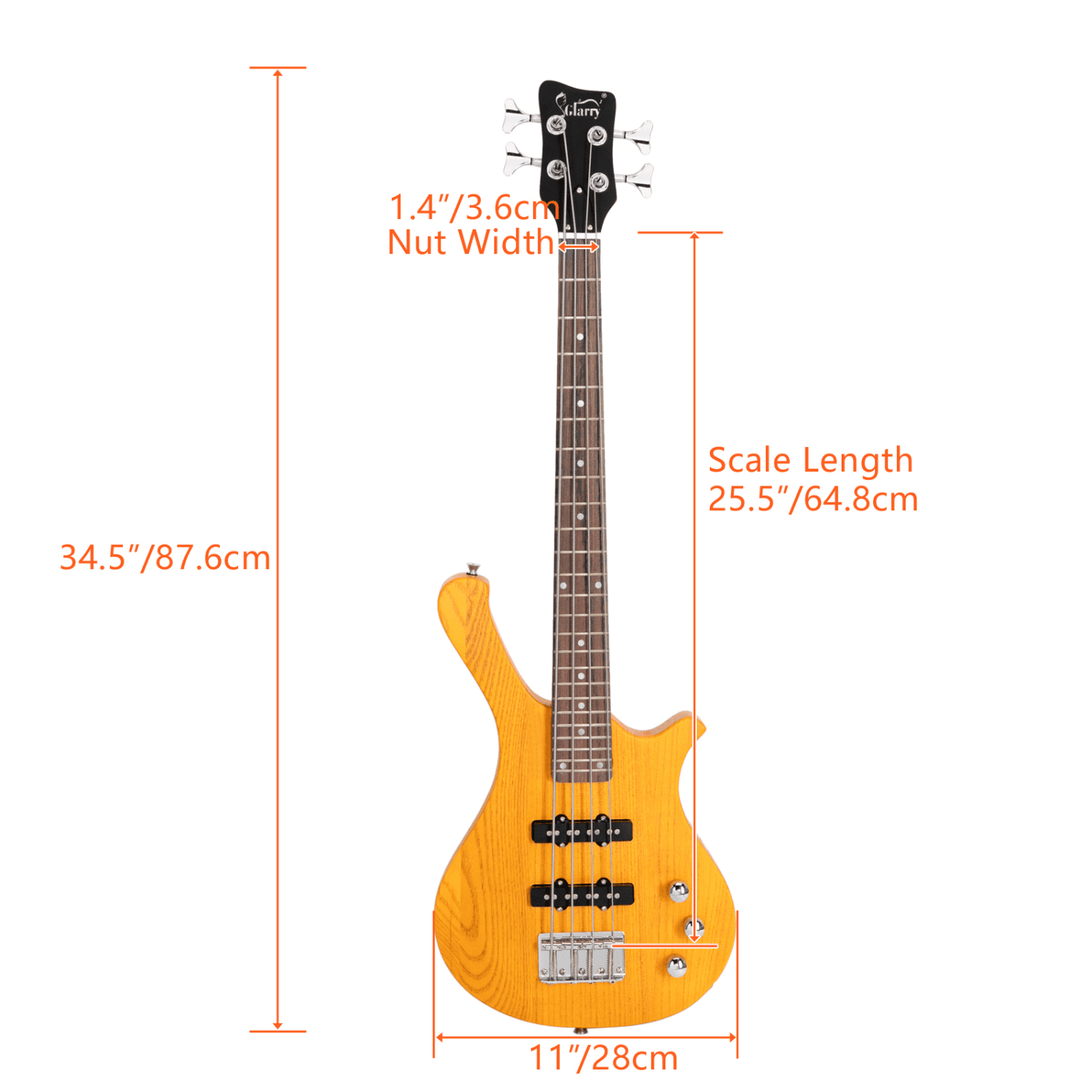 Hassch Electric Bass Guitar 4 Strings, Beginners Kit with Bag, Cable, Strap, Plectrums and Wrench Tool, Transparent Yellow