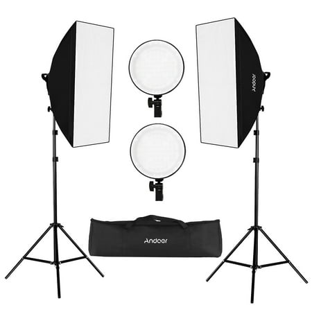 Andoer Studio Photography Softbox LED Light Kit Including 20*28 Inches Softboxes 45W Bi-color Temperature 2700K/5500K Dimmable LED Lights 2 Meters Light Stands Carry