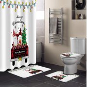 ZHANZZK Christmas Gnomes 4 Piece Bathroom Set Shower Curtain Bath Rug Contour Mat and Toilet Lid Cover