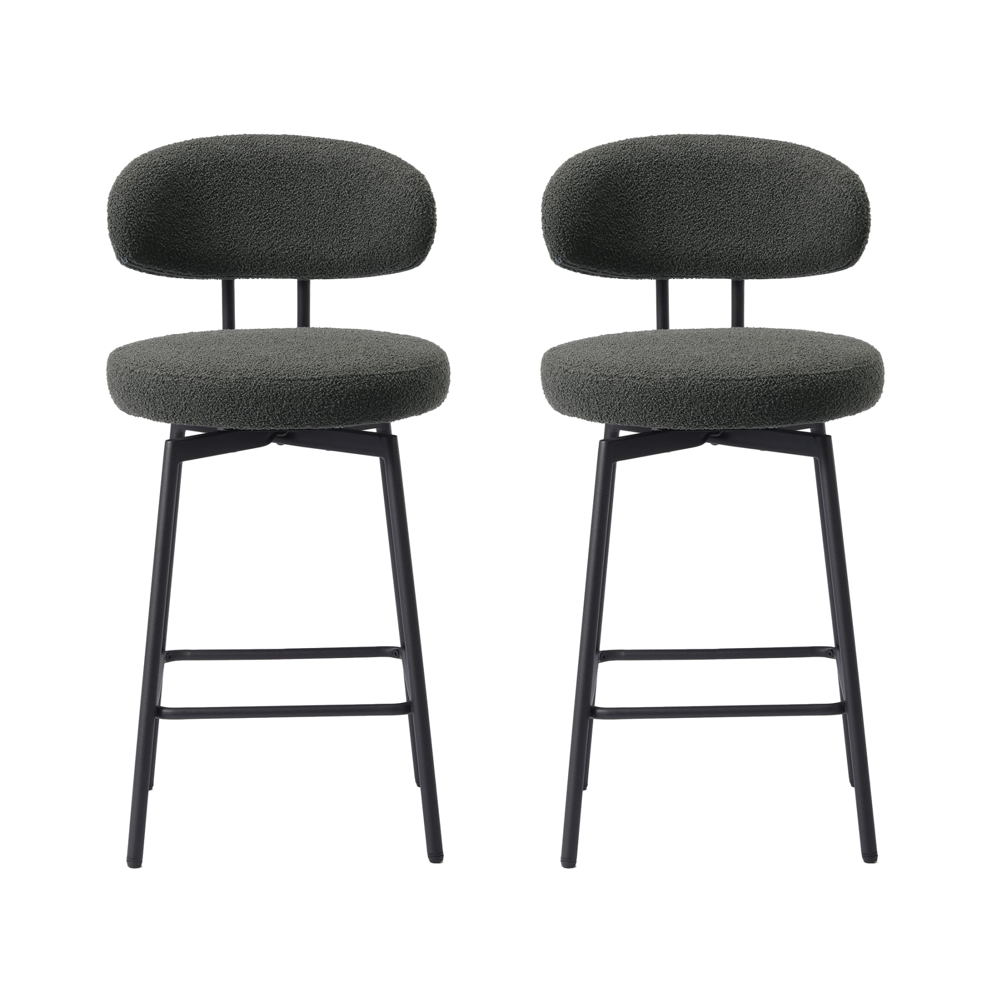 WestinTrends Alexandria Modern Upholstered Sherpa Fabric Counter Height Bar Stools with Back (Set of 2), Charcoal Gray