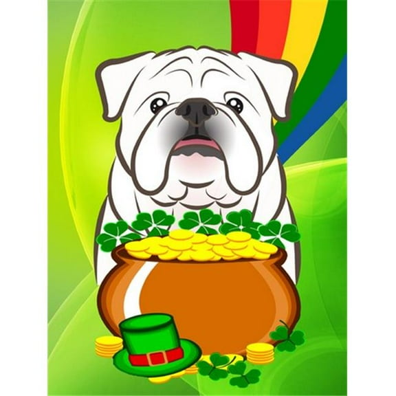 White English Bulldog St. Patricks Day Flag Garden