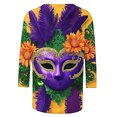 thumbnail image 4 of TrendVibe365 Mardi Gras Womens Plus Size Tops 3/4 Sleeve Crew Neck Polyester Casual Mask Printed Mardi Gras Celebrations Blouse Tops for Mardi Gras Event Purple L, 4 of 5