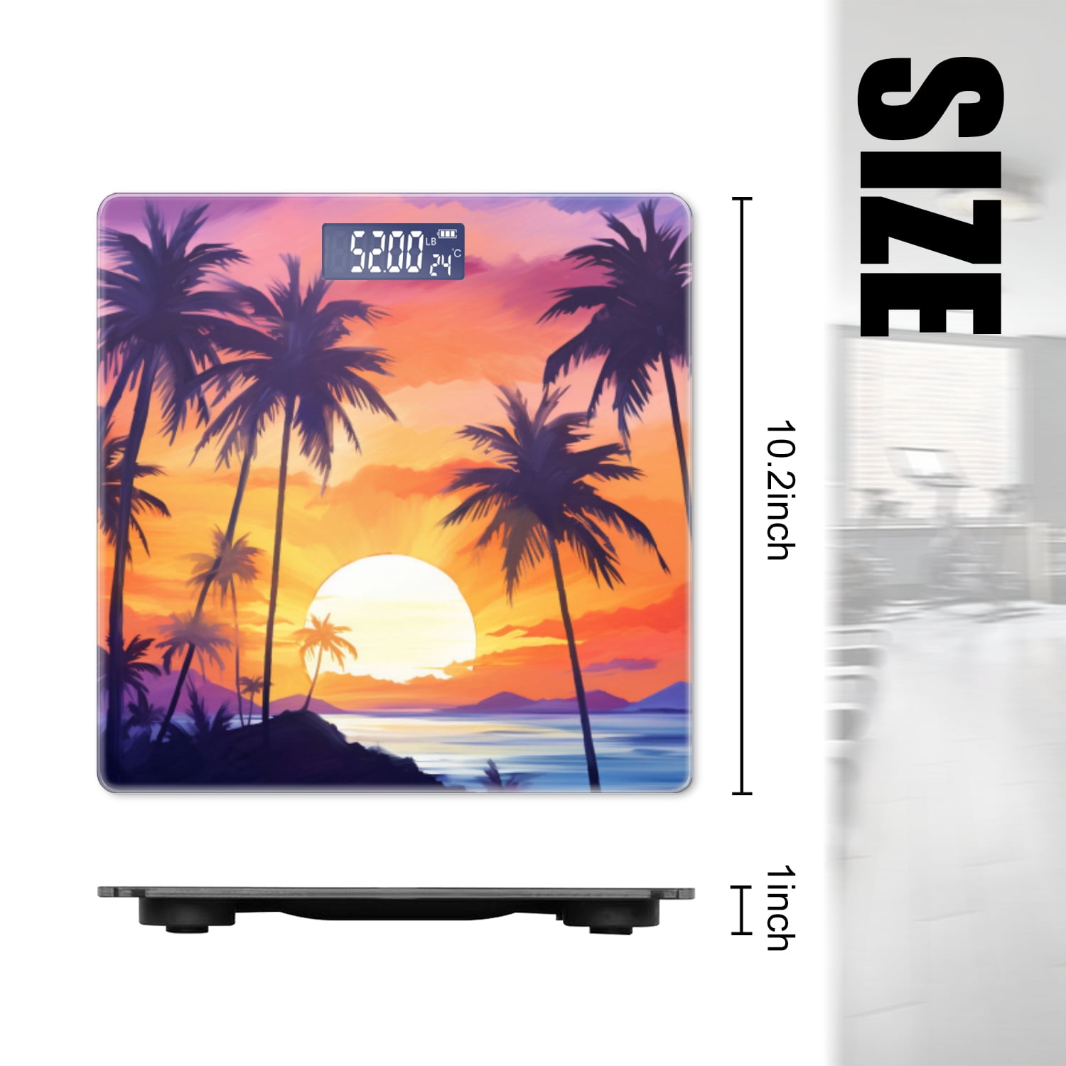 High Precision Body Weight Scale Smart Bathroom Scales with Large LCD Display(400lbs),Decorative for Bedroom-Tropical Sunset And Palm Trees With Vivid Colors