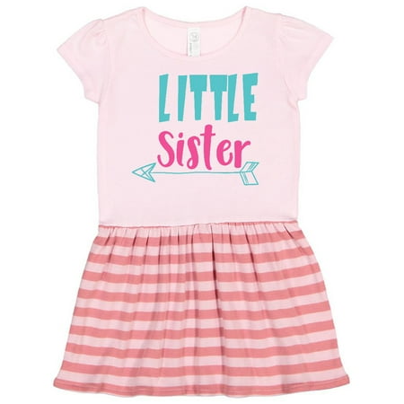 

Inktastic Little Sister Younger Sister Arrow - Blue Pink Gift Toddler Girl Dress