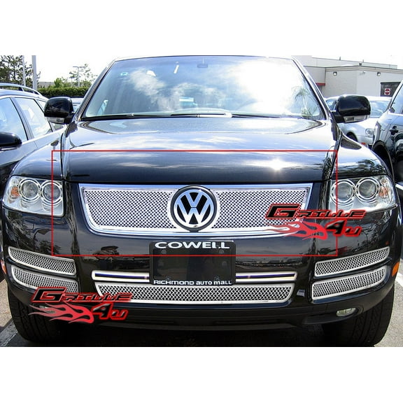 APS Compatible with Volkswagen Touareg 2003-2007 Main Upper Stainless Steel Chrome Mesh Front Grill Grille Insert V75506T