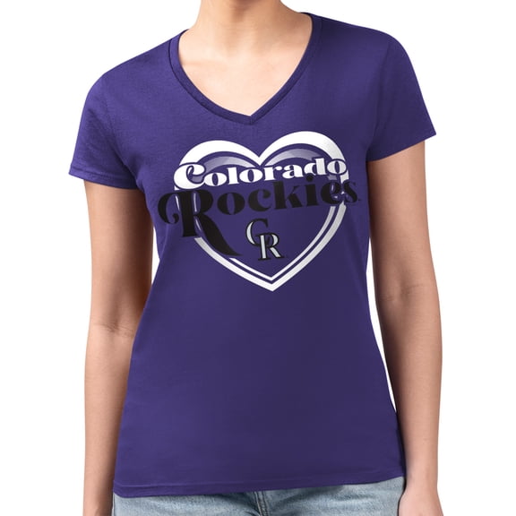 Women's G-III 4Her by Carl Banks  Purple Colorado Rockies Super-Slim Fit Lightweight Double Heart V-Neck T-Shirt
