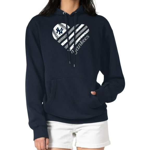 Women's G-III 4Her by Carl Banks Navy New York Yankees Heart Fleece Pullover Hoodie