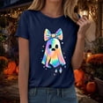 thumbnail image 2 of felwors Halloween women's shirt 2025 cute ghost cotton shirt autumn pumpkin T-shirt round neck pattern T-shirt casual short sleeved top Dark Blue, M, 2 of 8