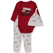 Bon Bebe Baby Boys 0-9 Months Little Hero Bodysuit Pant Set with Hat(Red 6-9 Months)